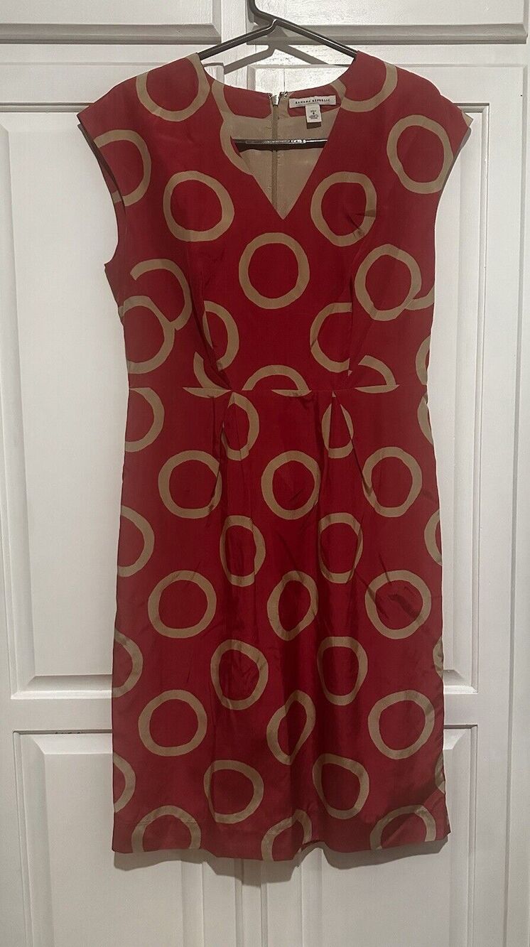 Banana Republic Silk Blend Sheath Dress Circle Geometric Dots Size 8 Tall Retro